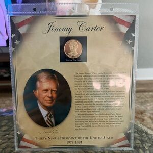 Jimmy Carter Commemorative Plaque and 22kt metal